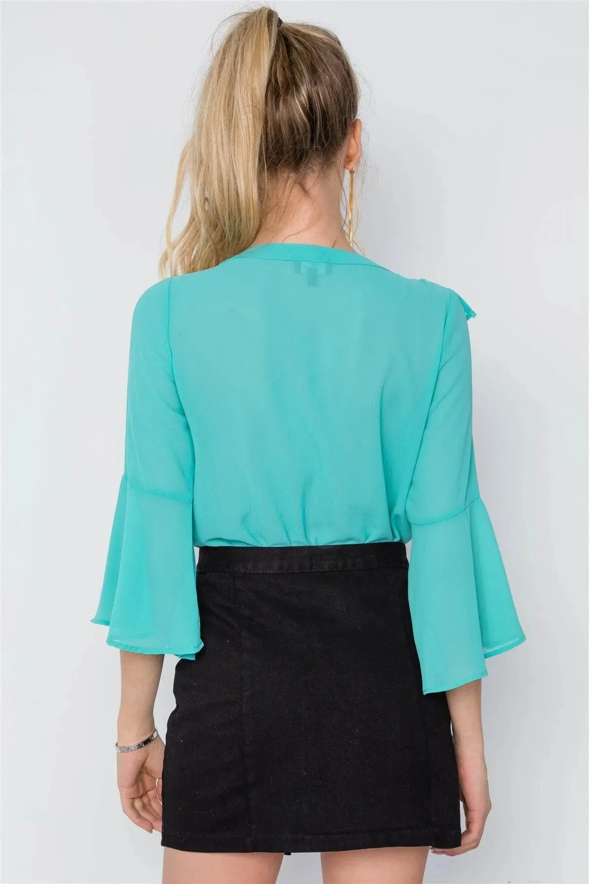 Jade Chiffon Bell Sleeve Ruffle Bodysuit /2-2-2