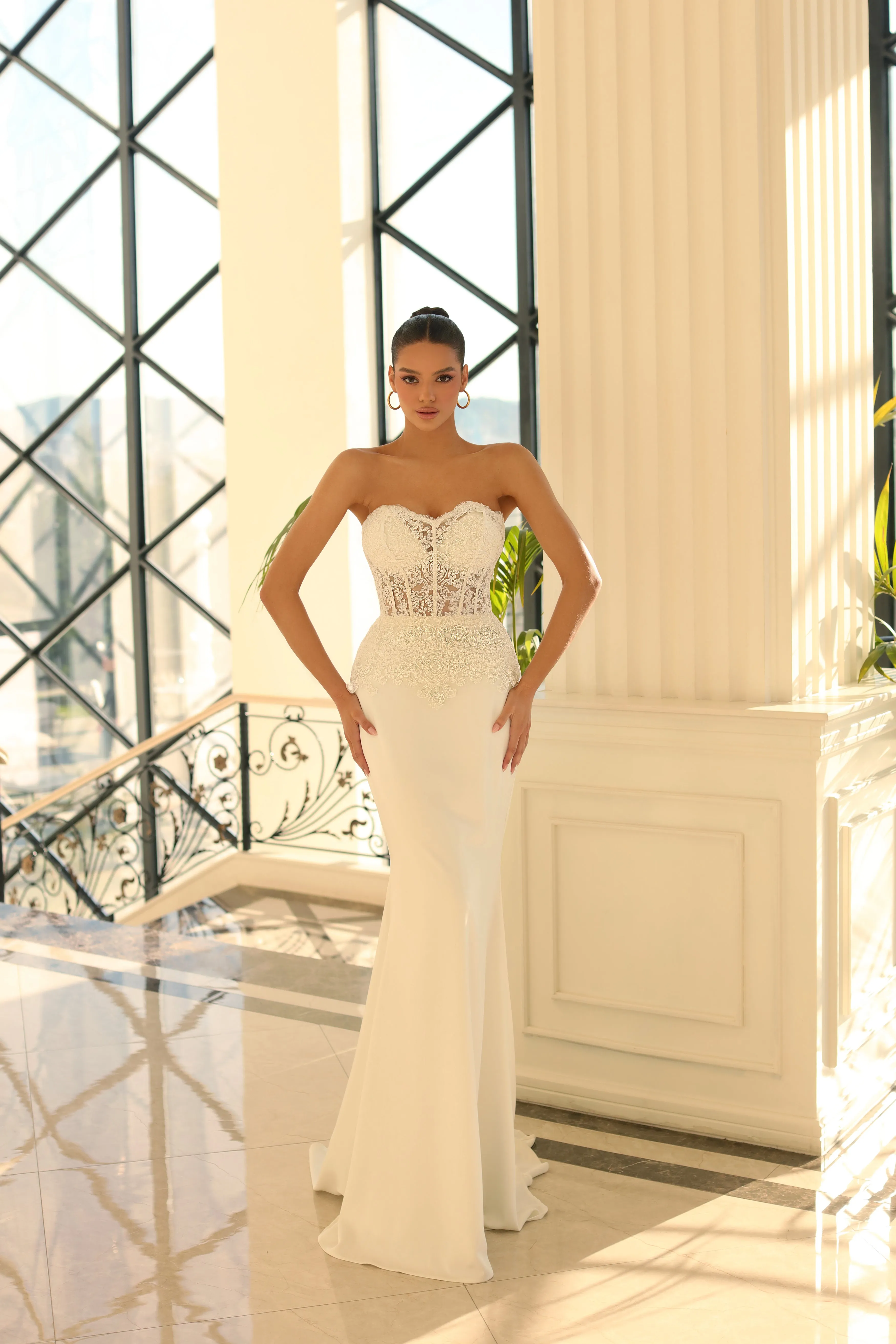 Nicoletta - NC1007 - Strapless Lace Evening Gown