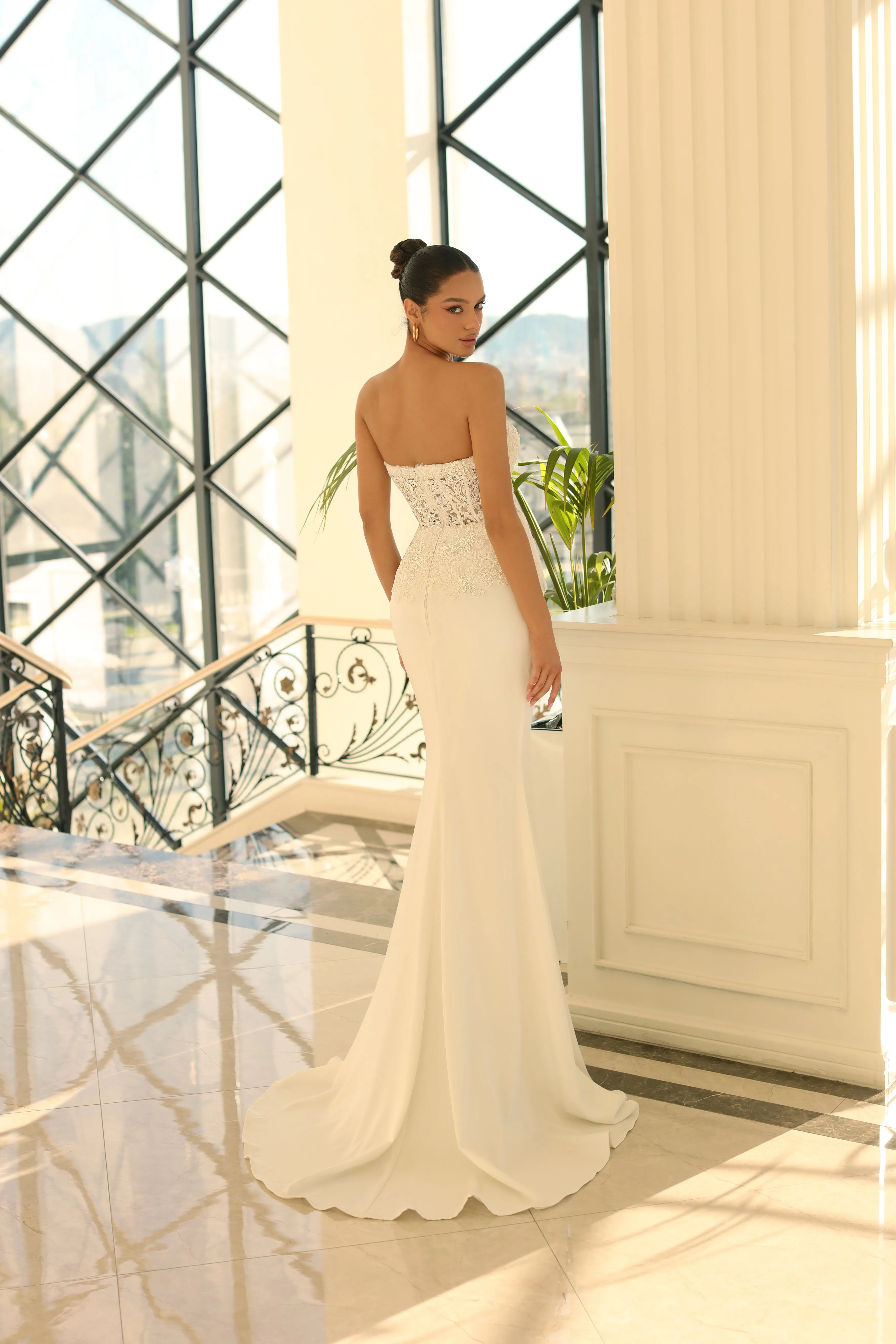Nicoletta - NC1007 - Strapless Lace Evening Gown