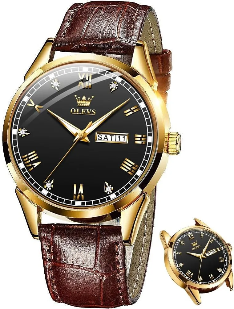 OLEVS Men's Simple Watch with Day and Date, Stainless Steel Analog Quartz Watches for Men, Classic Luminous Hands Men's Dress Watches, Black/White/Blue Dial