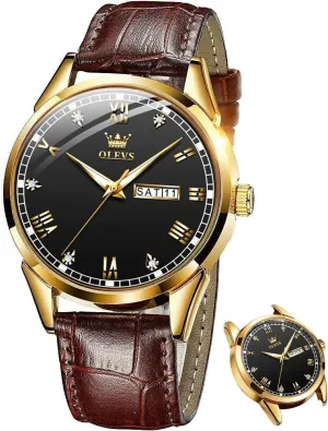 OLEVS Men's Simple Watch with Day and Date, Stainless Steel Analog Quartz Watches for Men, Classic Luminous Hands Men's Dress Watches, Black/White/Blue Dial