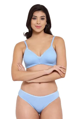 Organic Cotton Antimicrobial Padded  Bra & Panty  Set-ISBP105_IMP004-Sky blue-