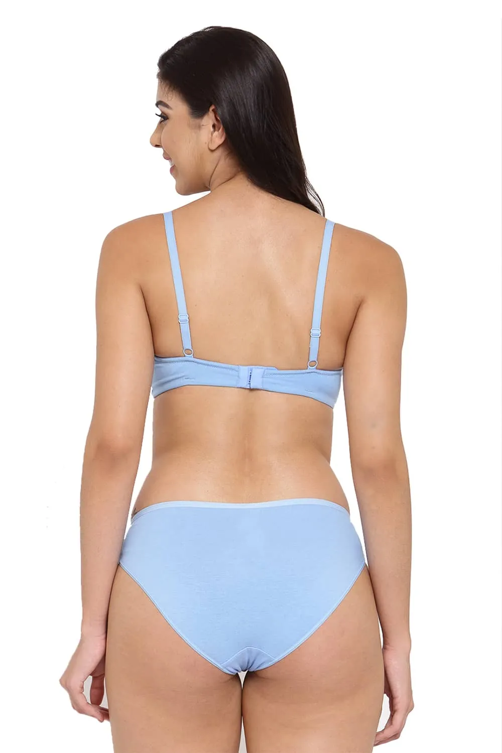 Organic Cotton Antimicrobial Padded  Bra & Panty  Set-ISBP105_IMP004-Sky blue-