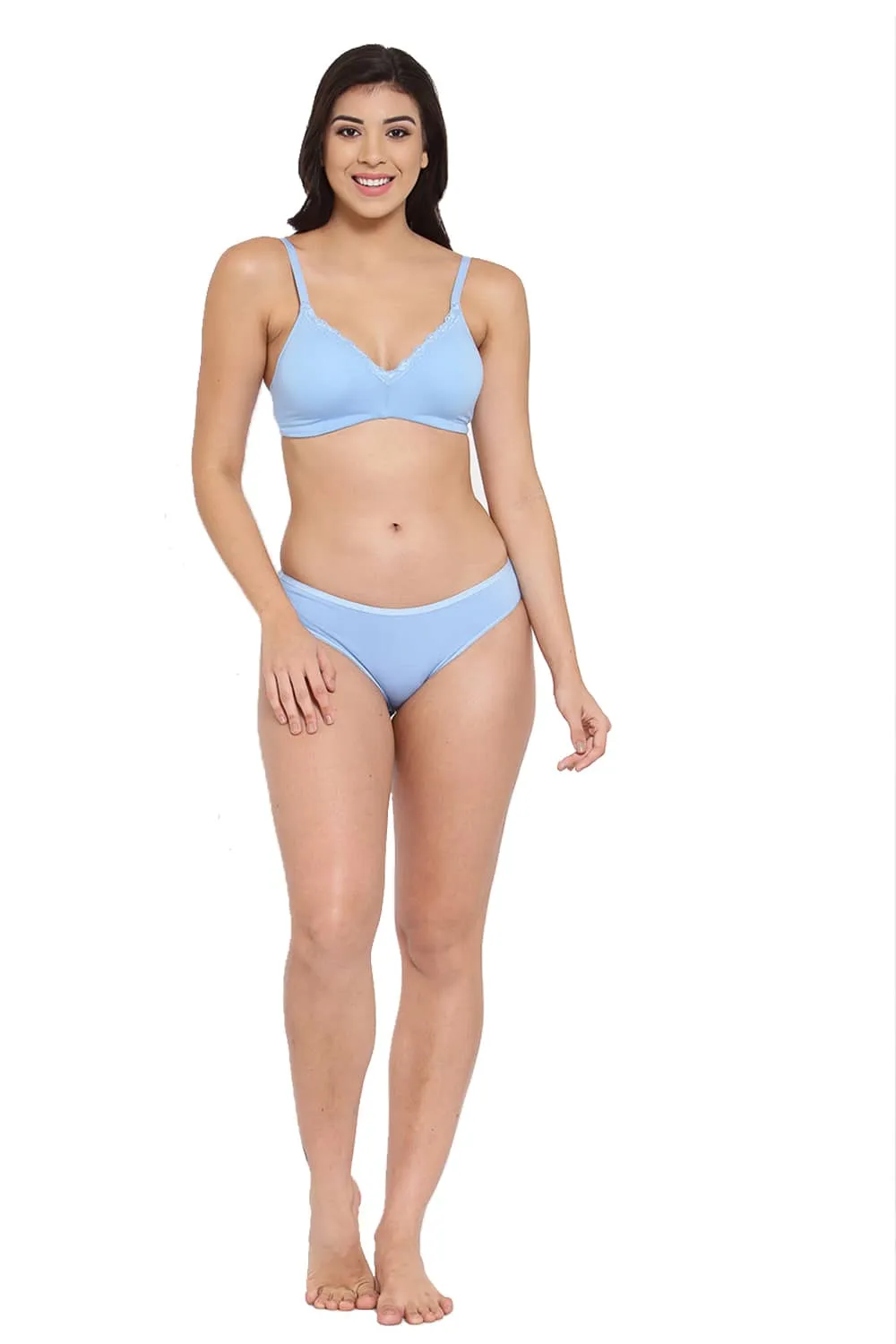 Organic Cotton Antimicrobial Padded  Bra & Panty  Set-ISBP105_IMP004-Sky blue-