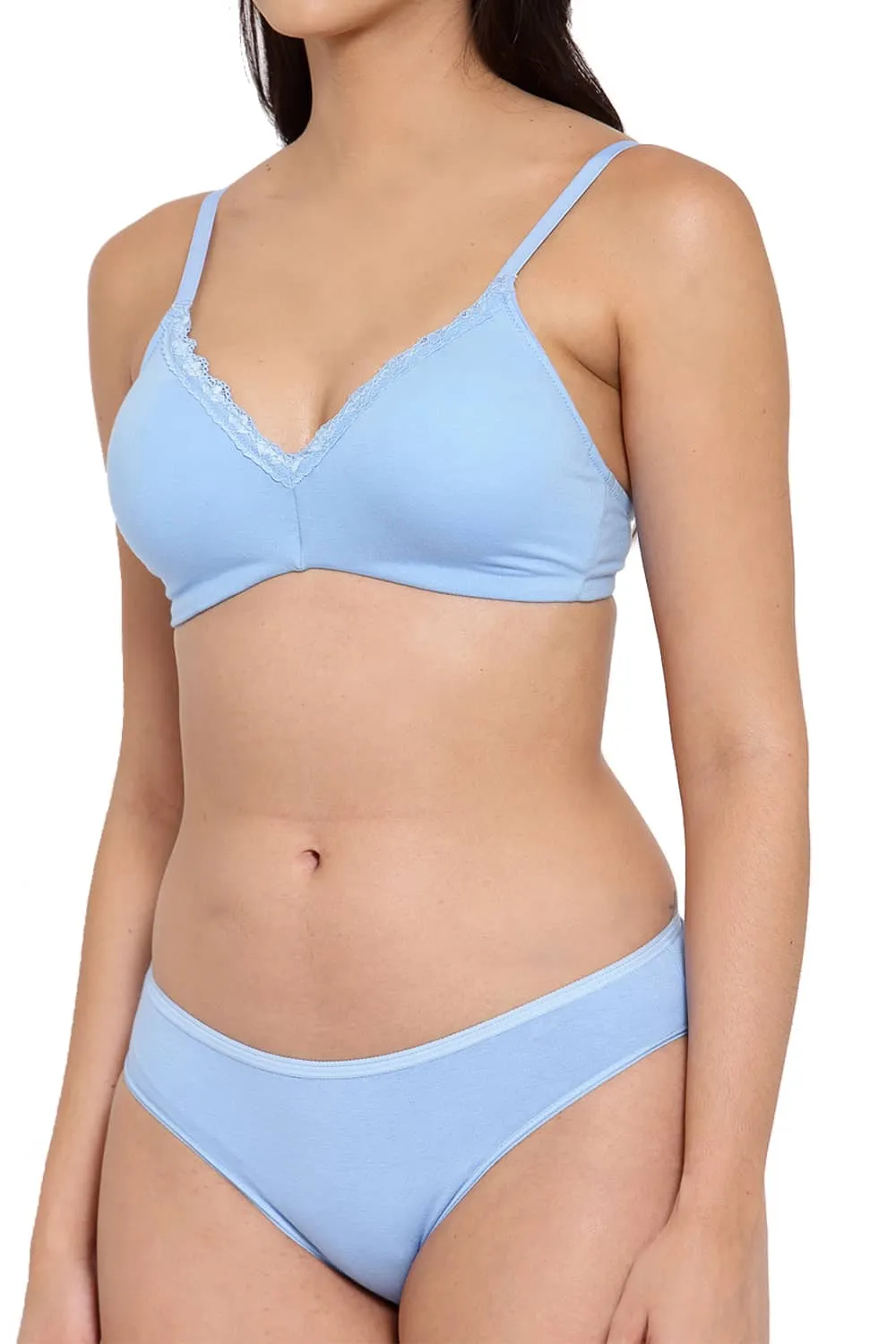 Organic Cotton Antimicrobial Padded  Bra & Panty  Set-ISBP105_IMP004-Sky blue-