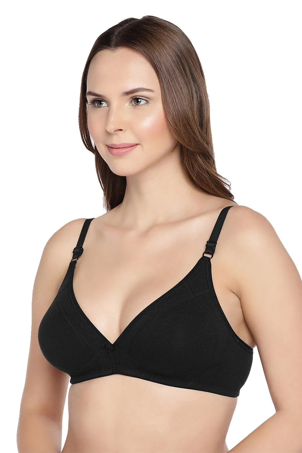 Organic Cotton Antimicrobial Seamless Triangular Bra with Supportive Stitch (Pack of 3)-ISB099-_Black_Black_Skin-