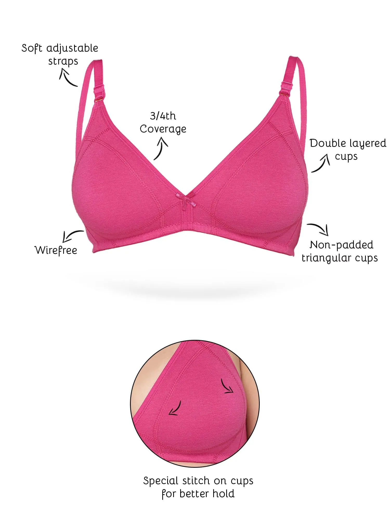 Organic Cotton Antimicrobial Seamless Triangular Bra with Supportive Stitch (Pack of 3)-ISB099-_M.White_M.White_Fuschia-