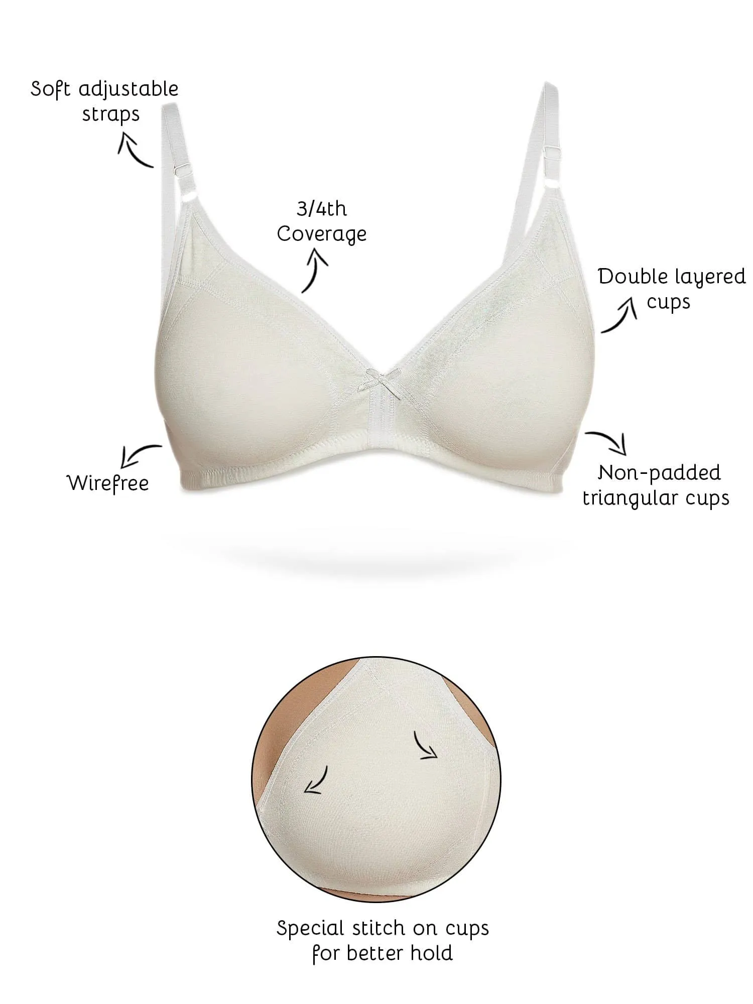 Organic Cotton Antimicrobial Seamless Triangular Bra with Supportive Stitch (Pack of 3)-ISB099-_M.White_M.White_Fuschia-