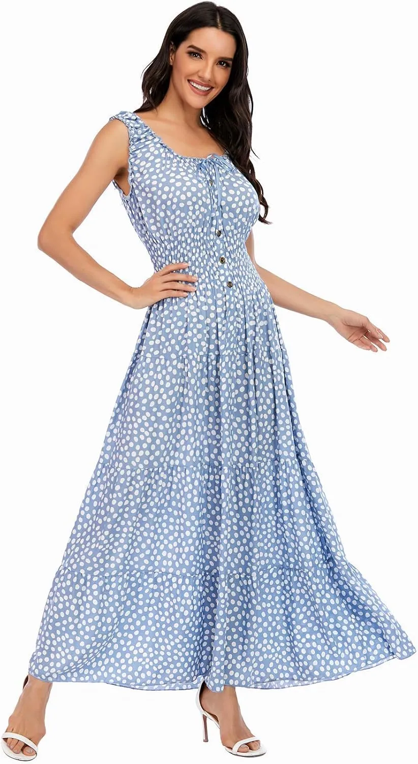 OSTOO Women's 2025 Summer Boho Floral Print Tiered Casual Flowy Long Maxi Dress
