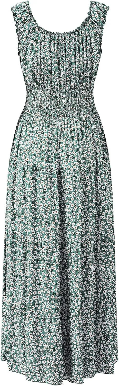 OSTOO Women's 2025 Summer Boho Floral Print Tiered Casual Flowy Long Maxi Dress