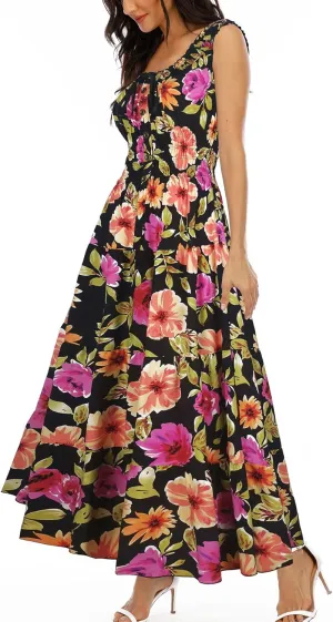 OSTOO Women's 2025 Summer Boho Floral Print Tiered Casual Flowy Long Maxi Dress