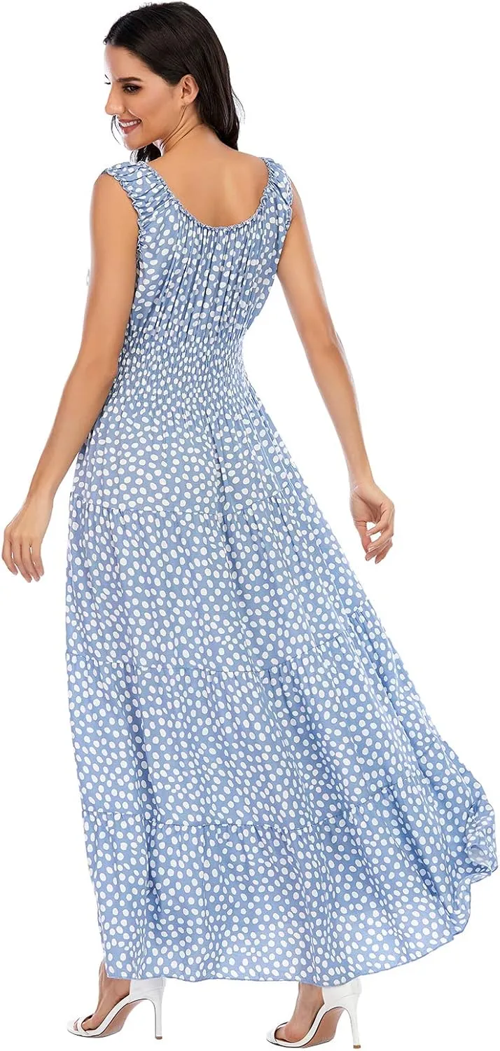OSTOO Women's 2025 Summer Boho Floral Print Tiered Casual Flowy Long Maxi Dress