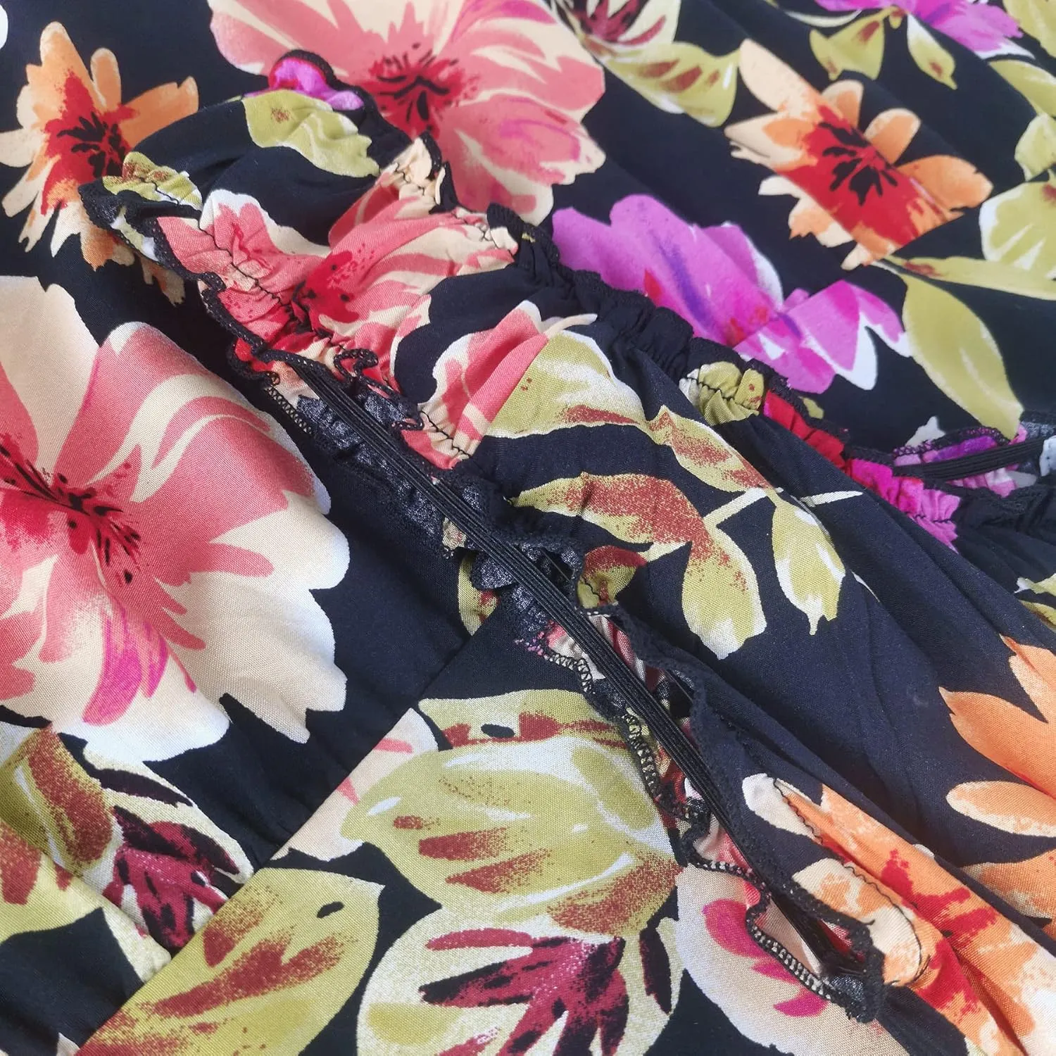 OSTOO Women's 2025 Summer Boho Floral Print Tiered Casual Flowy Long Maxi Dress