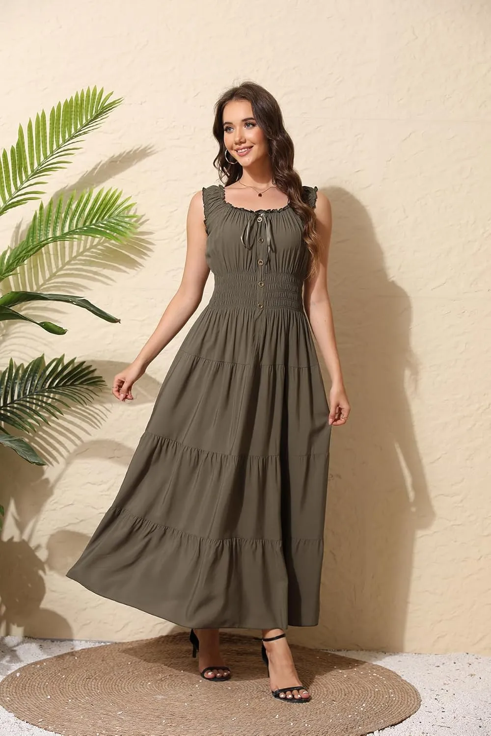 OSTOO Women's 2025 Summer Boho Floral Print Tiered Casual Flowy Long Maxi Dress