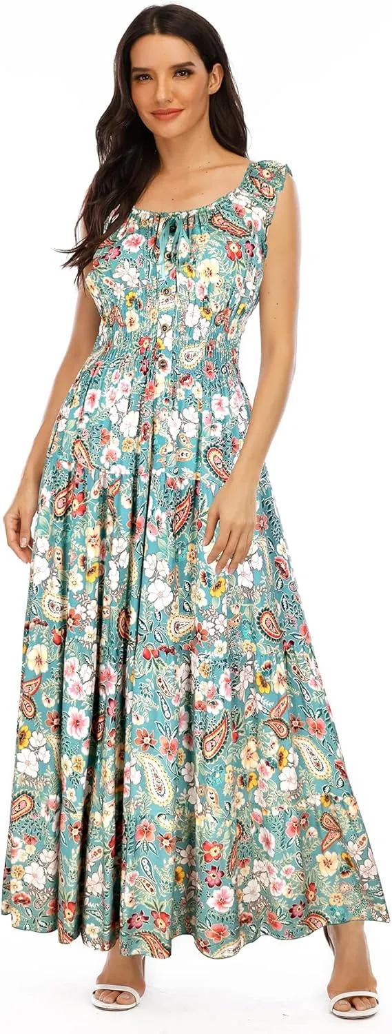 OSTOO Women's 2025 Summer Boho Floral Print Tiered Casual Flowy Long Maxi Dress