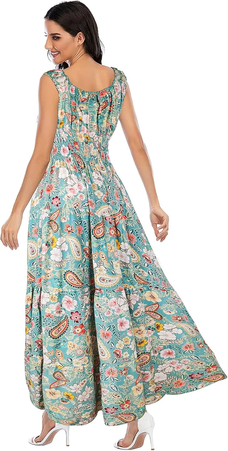OSTOO Women's 2025 Summer Boho Floral Print Tiered Casual Flowy Long Maxi Dress