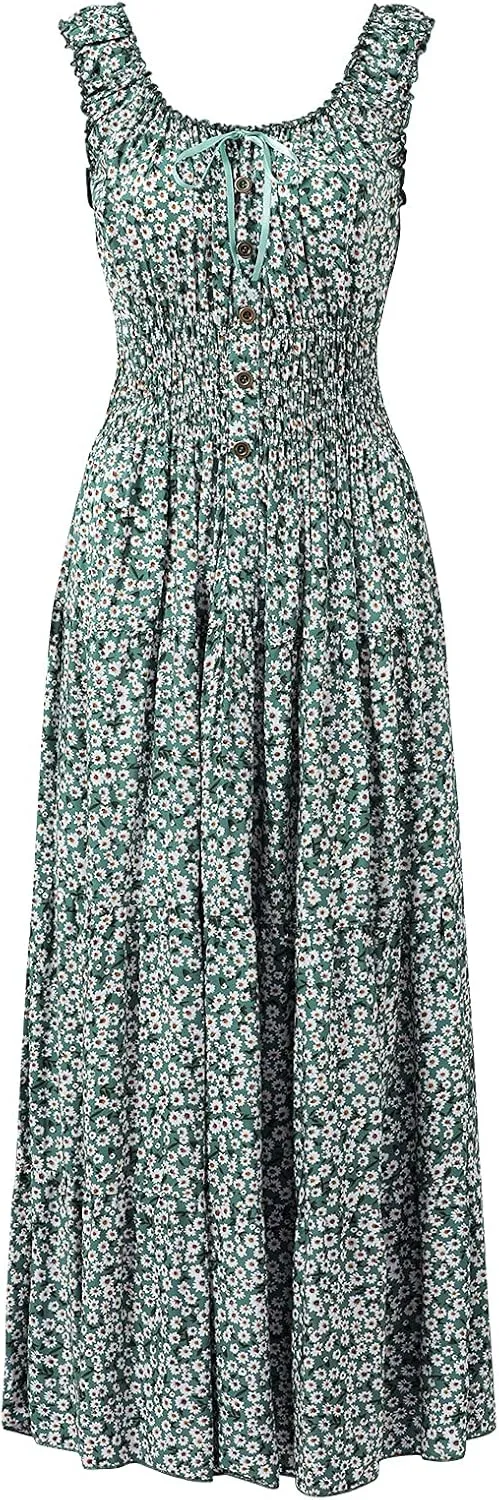 OSTOO Women's 2025 Summer Boho Floral Print Tiered Casual Flowy Long Maxi Dress