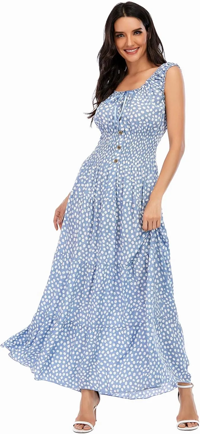 OSTOO Women's 2025 Summer Boho Floral Print Tiered Casual Flowy Long Maxi Dress