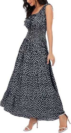 OSTOO Women's 2025 Summer Boho Floral Print Tiered Casual Flowy Long Maxi Dress