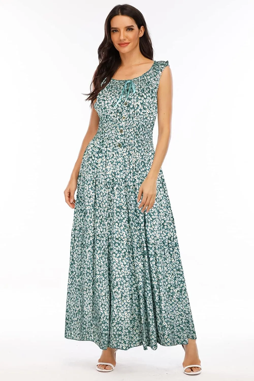 OSTOO Women's 2025 Summer Boho Floral Print Tiered Casual Flowy Long Maxi Dress