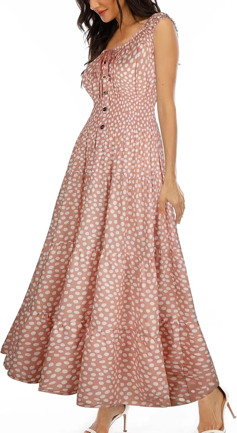 OSTOO Women's 2025 Summer Boho Floral Print Tiered Casual Flowy Long Maxi Dress