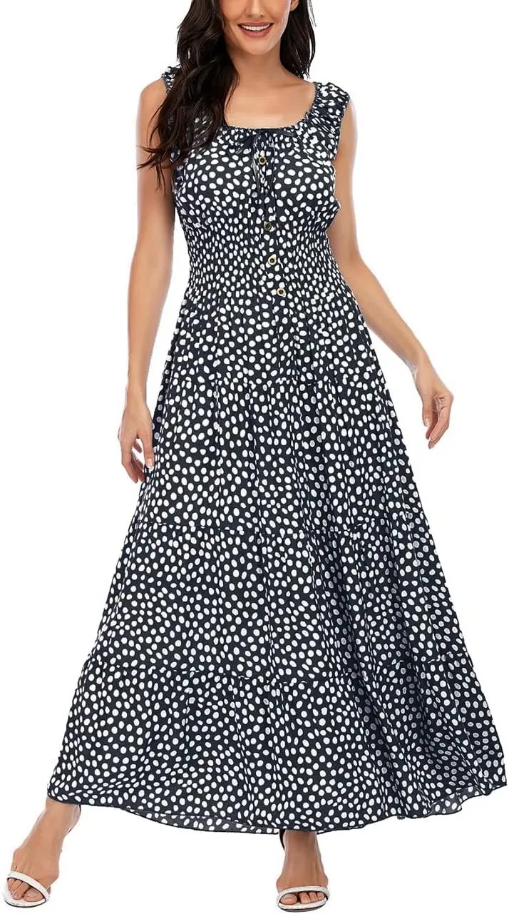 OSTOO Women's 2025 Summer Boho Floral Print Tiered Casual Flowy Long Maxi Dress