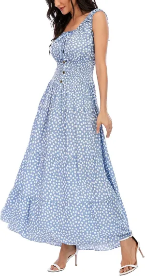 OSTOO Women's 2025 Summer Boho Floral Print Tiered Casual Flowy Long Maxi Dress