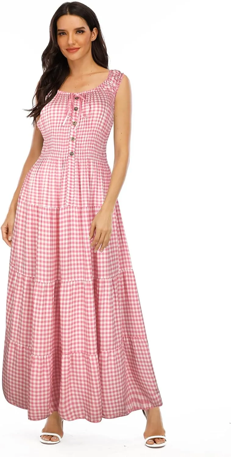 OSTOO Women's 2025 Summer Boho Floral Print Tiered Casual Flowy Long Maxi Dress