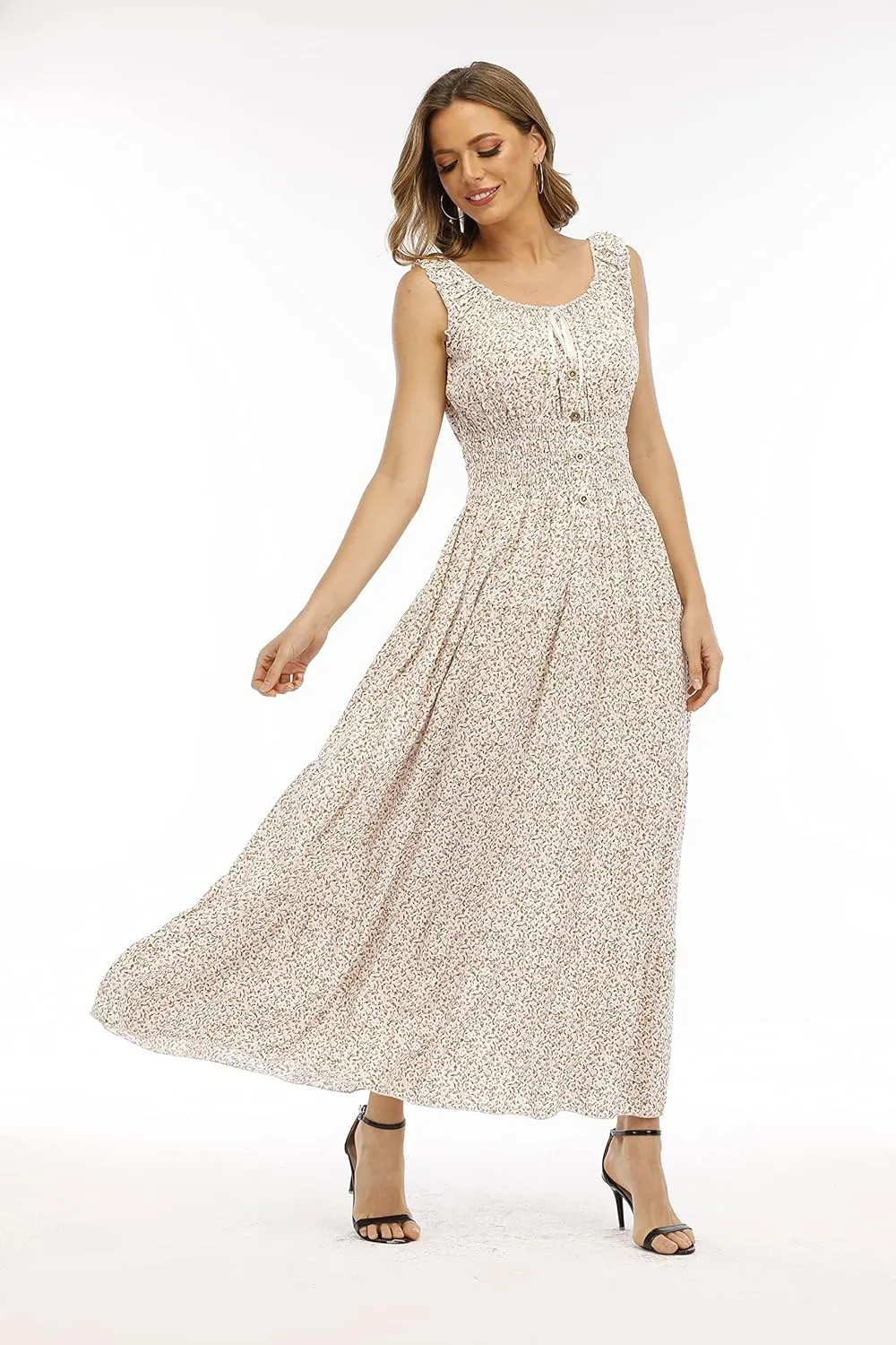 OSTOO Women's 2025 Summer Boho Floral Print Tiered Casual Flowy Long Maxi Dress