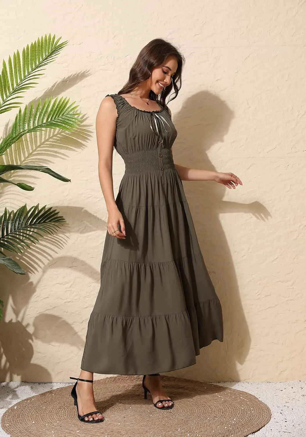 OSTOO Women's 2025 Summer Boho Floral Print Tiered Casual Flowy Long Maxi Dress