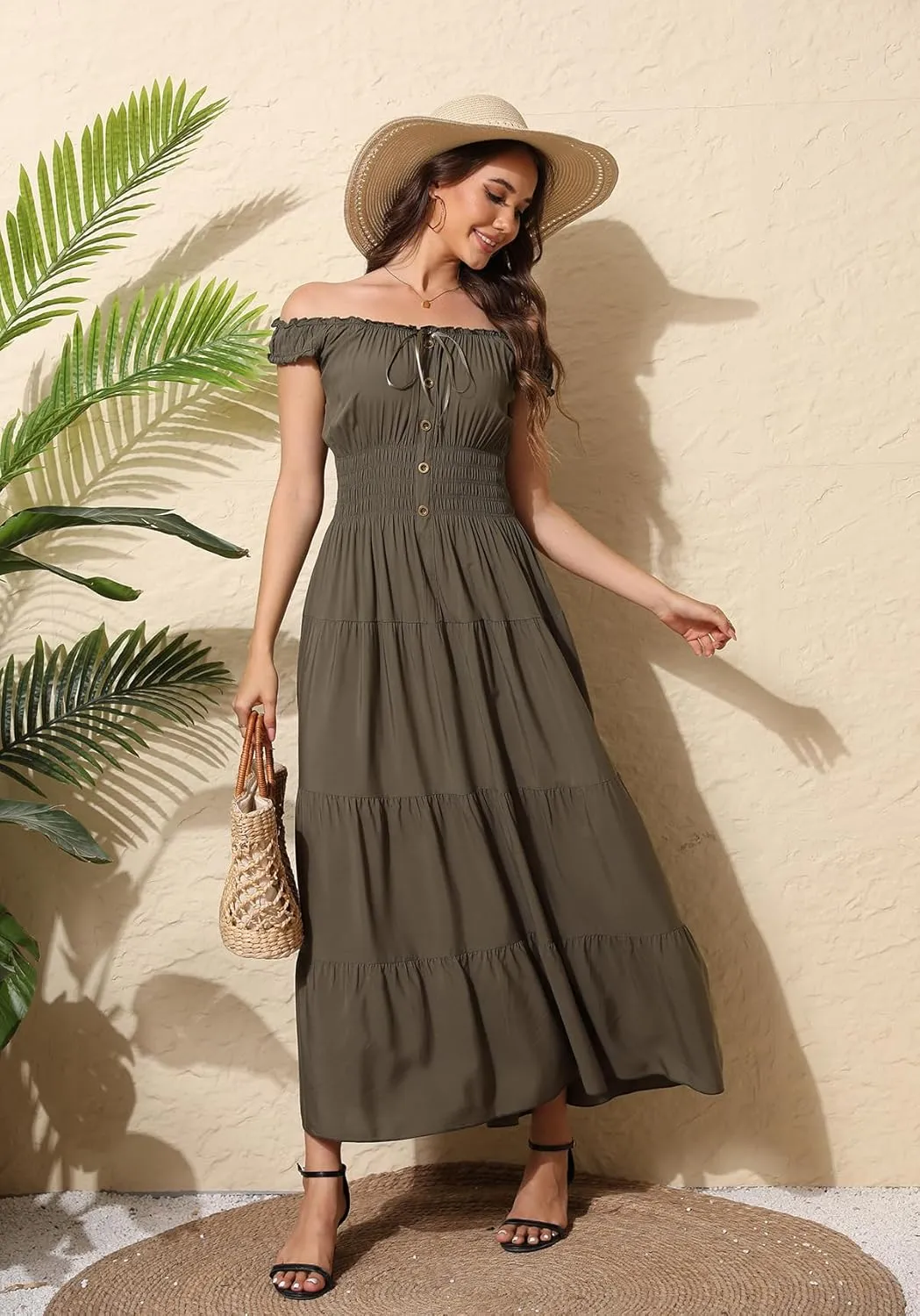 OSTOO Women's 2025 Summer Boho Floral Print Tiered Casual Flowy Long Maxi Dress
