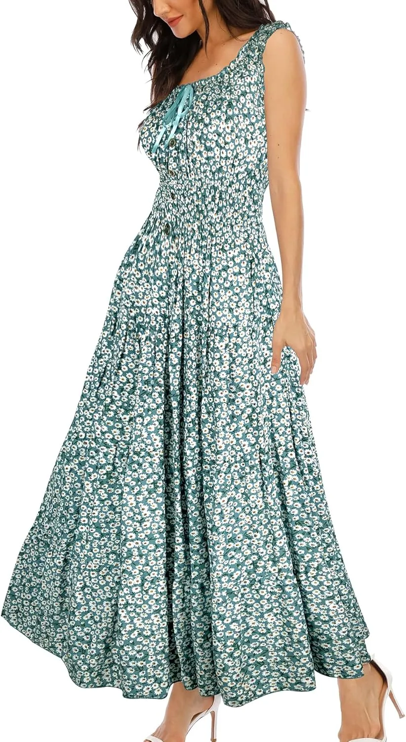OSTOO Women's 2025 Summer Boho Floral Print Tiered Casual Flowy Long Maxi Dress