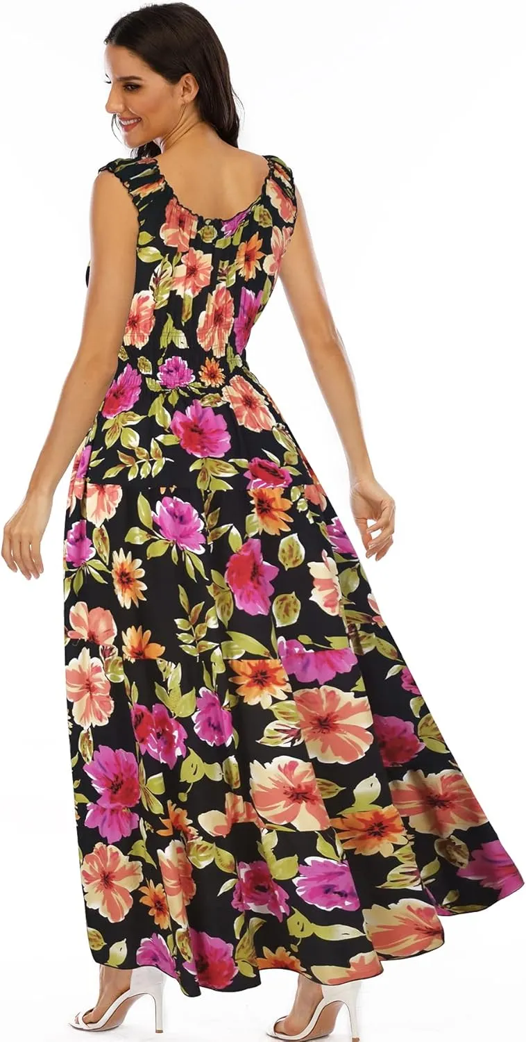 OSTOO Women's 2025 Summer Boho Floral Print Tiered Casual Flowy Long Maxi Dress