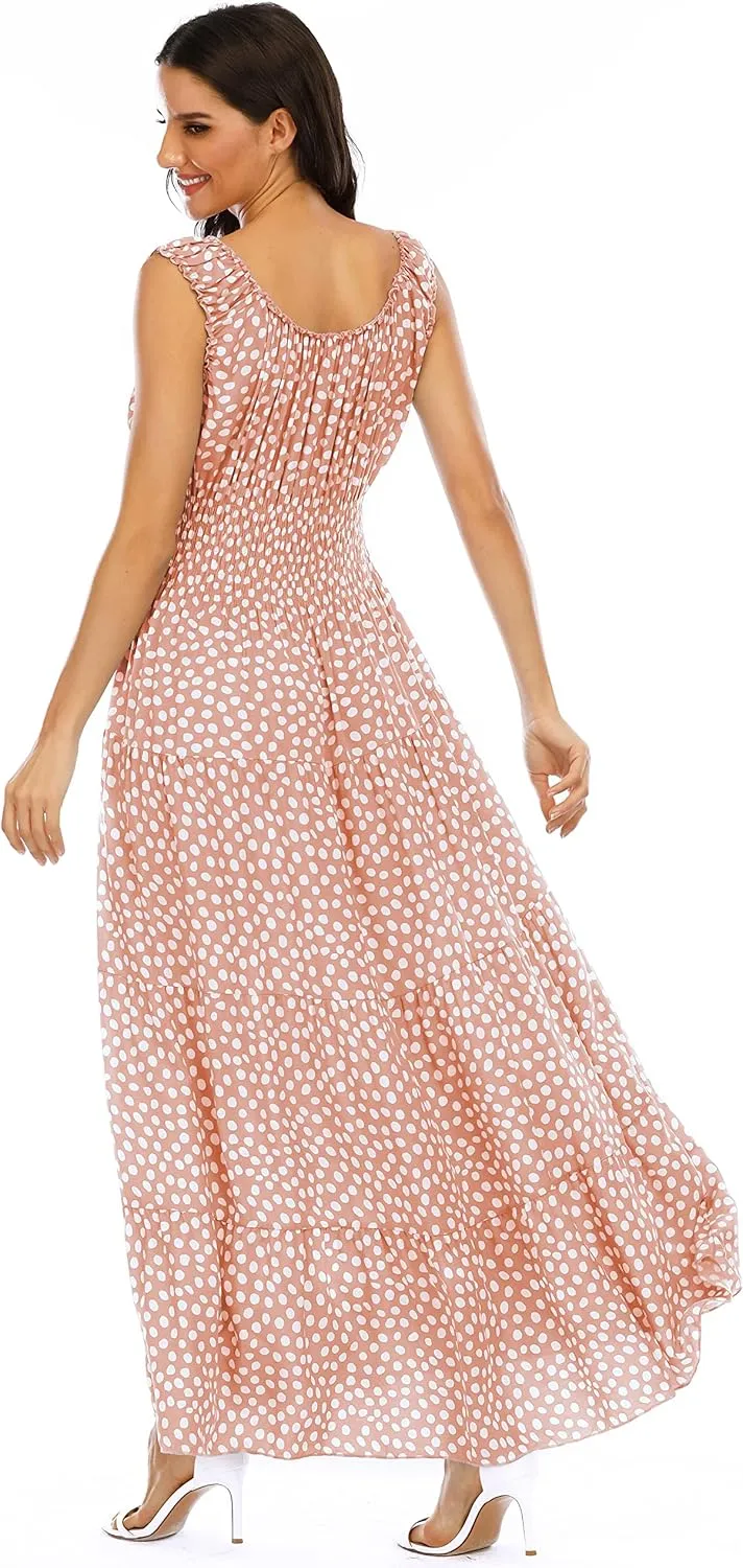 OSTOO Women's 2025 Summer Boho Floral Print Tiered Casual Flowy Long Maxi Dress