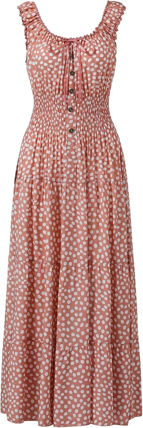 OSTOO Women's 2025 Summer Boho Floral Print Tiered Casual Flowy Long Maxi Dress