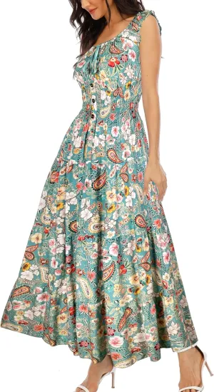 OSTOO Women's 2025 Summer Boho Floral Print Tiered Casual Flowy Long Maxi Dress
