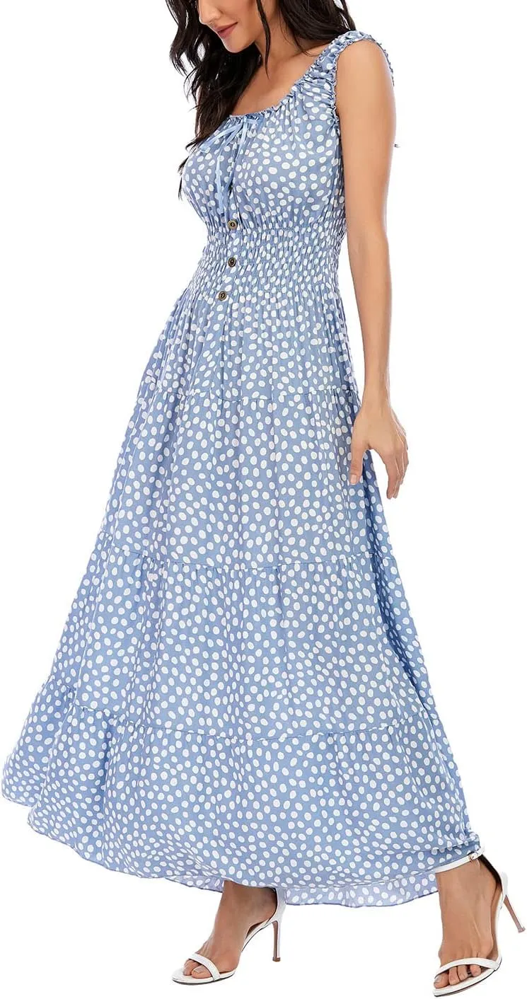 OSTOO Women's 2025 Summer Boho Floral Print Tiered Casual Flowy Long Maxi Dress