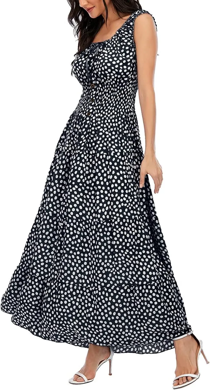OSTOO Women's 2025 Summer Boho Floral Print Tiered Casual Flowy Long Maxi Dress