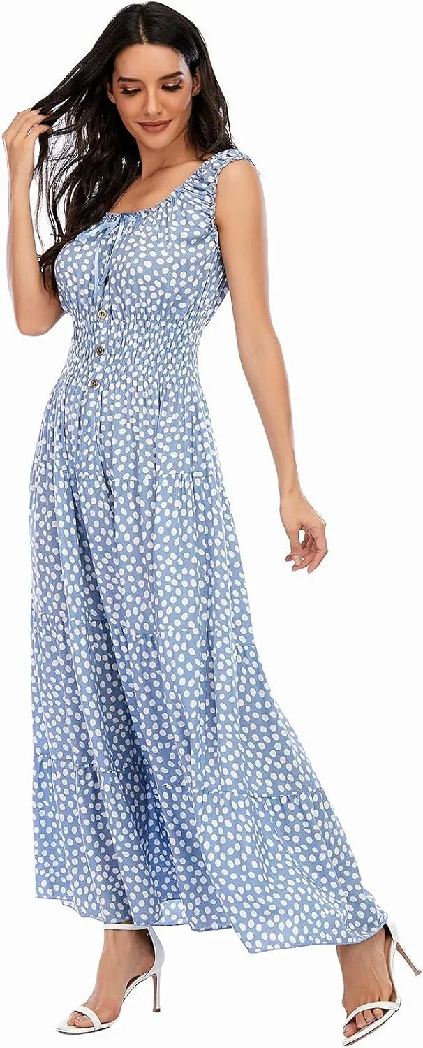 OSTOO Women's 2025 Summer Boho Floral Print Tiered Casual Flowy Long Maxi Dress