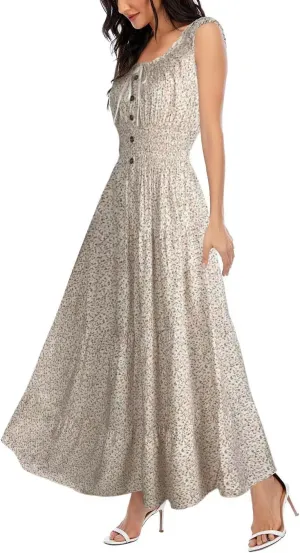 OSTOO Women's 2025 Summer Boho Floral Print Tiered Casual Flowy Long Maxi Dress