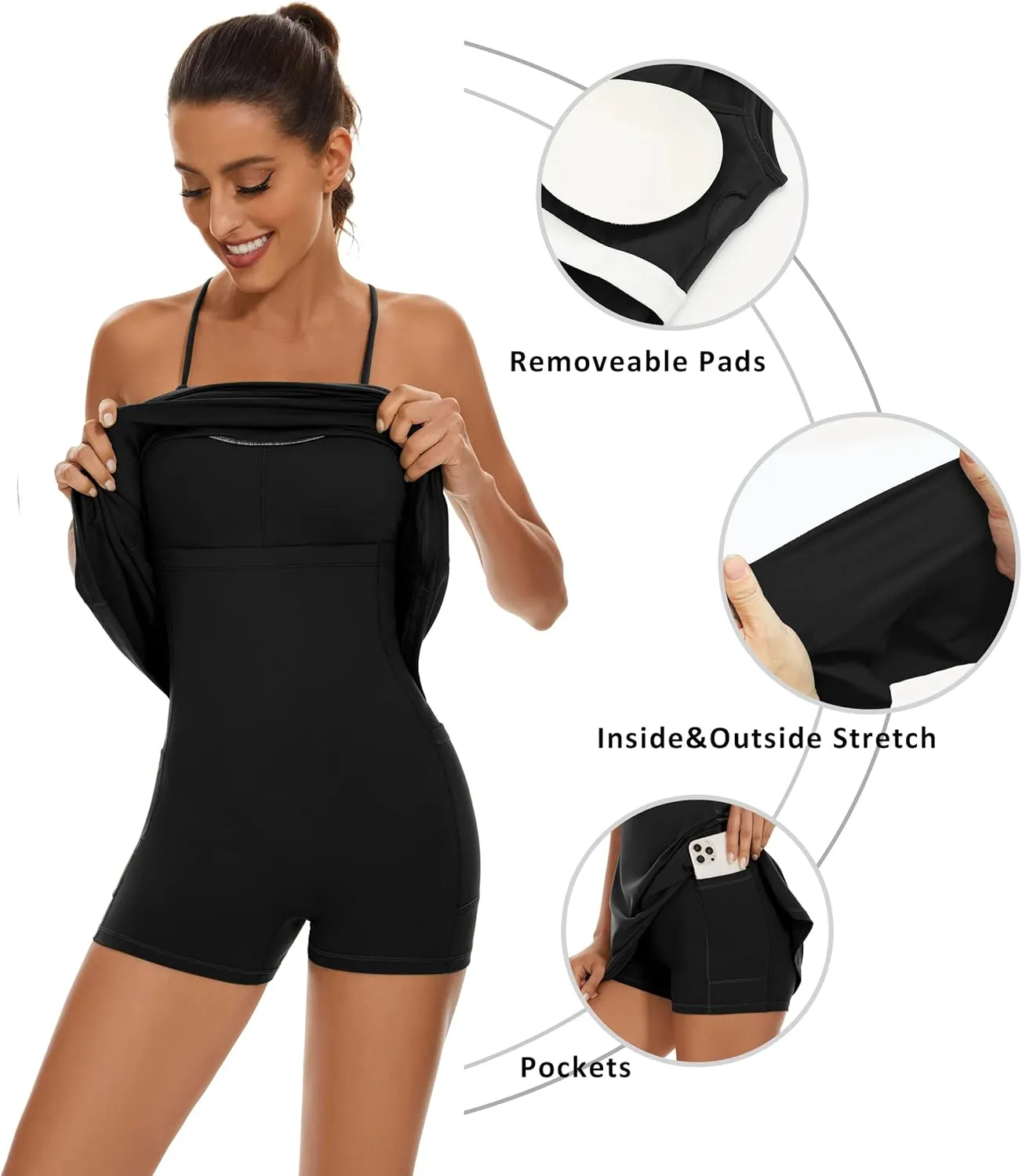 OVRUNS Women's Tennis Dress Built-in Bra & Shorts Exercise Workout Golf Athletic Dress with Pockets