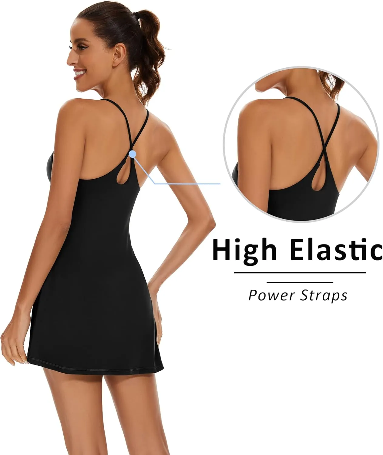 OVRUNS Women's Tennis Dress Built-in Bra & Shorts Exercise Workout Golf Athletic Dress with Pockets