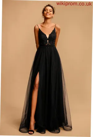 Prom Dresses With Tulle Sequins V-neck Lace Ball-Gown/Princess Floor-Length Ingrid