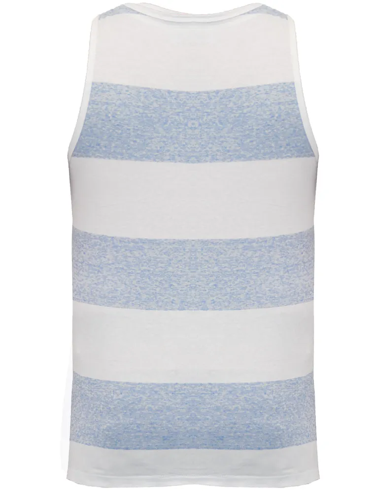Remus Striped Vest Top With Chest Pocket in White & Blue Marl