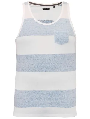 Remus Striped Vest Top With Chest Pocket in White & Blue Marl