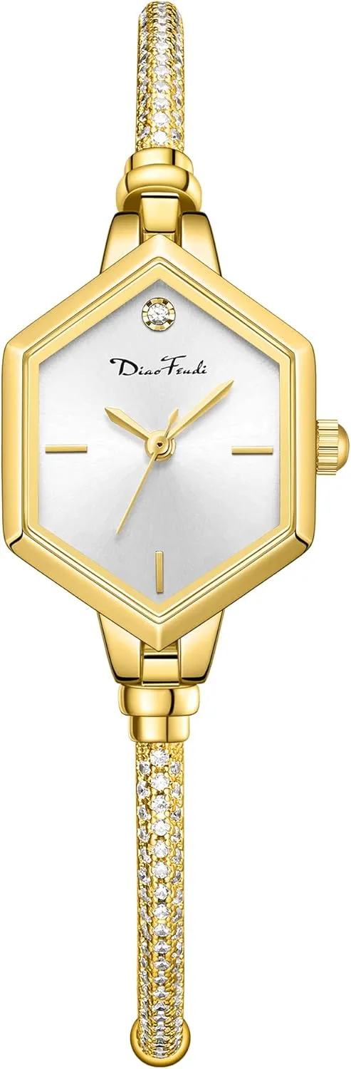 Rose Gold Petite Bracelet Watch for Women, Diamond Dress Analog Hexagonal Mini Women Watch Waterproof