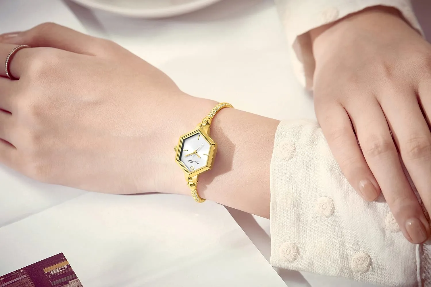 Rose Gold Petite Bracelet Watch for Women, Diamond Dress Analog Hexagonal Mini Women Watch Waterproof