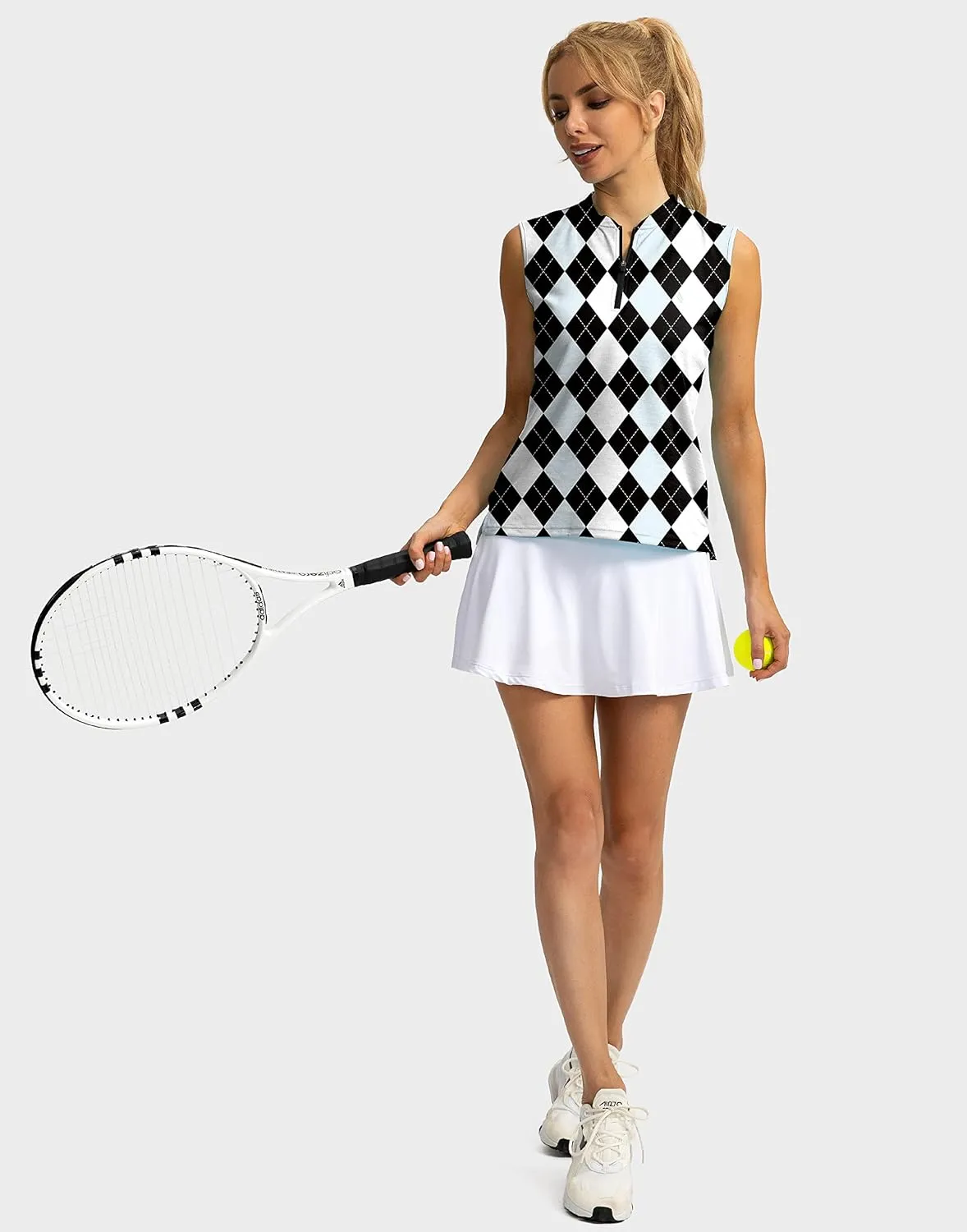 SANTINY Women's Sleeveless Golf Shirt Zip Up Tennis Lightweight Quick Dry Tank Tops Polo Shirts for Women