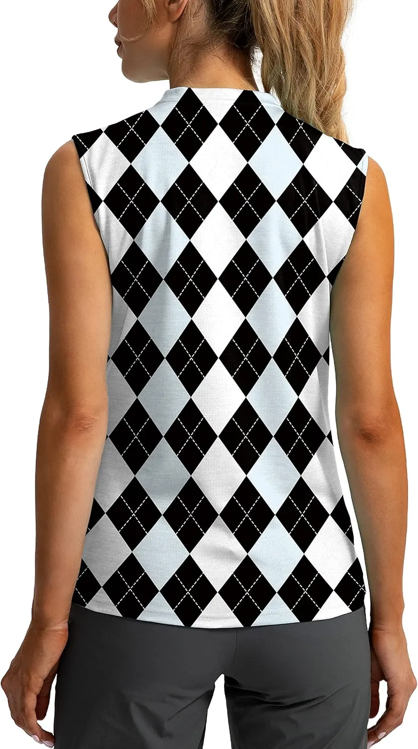 SANTINY Women's Sleeveless Golf Shirt Zip Up Tennis Lightweight Quick Dry Tank Tops Polo Shirts for Women
