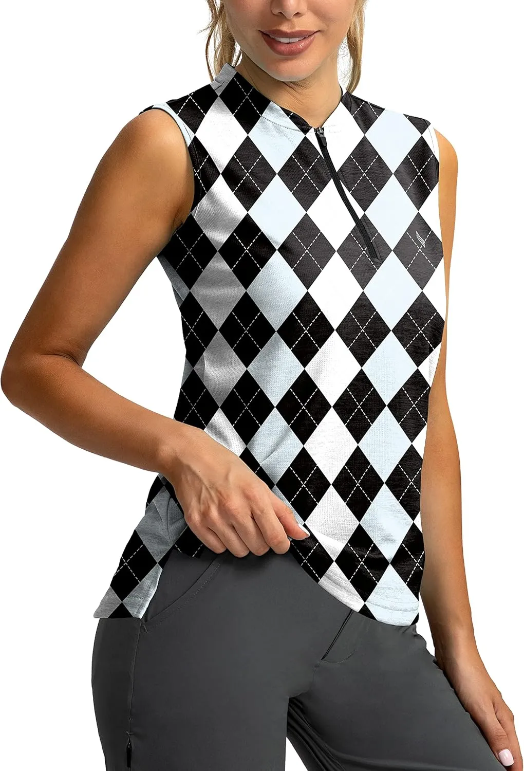 SANTINY Women's Sleeveless Golf Shirt Zip Up Tennis Lightweight Quick Dry Tank Tops Polo Shirts for Women